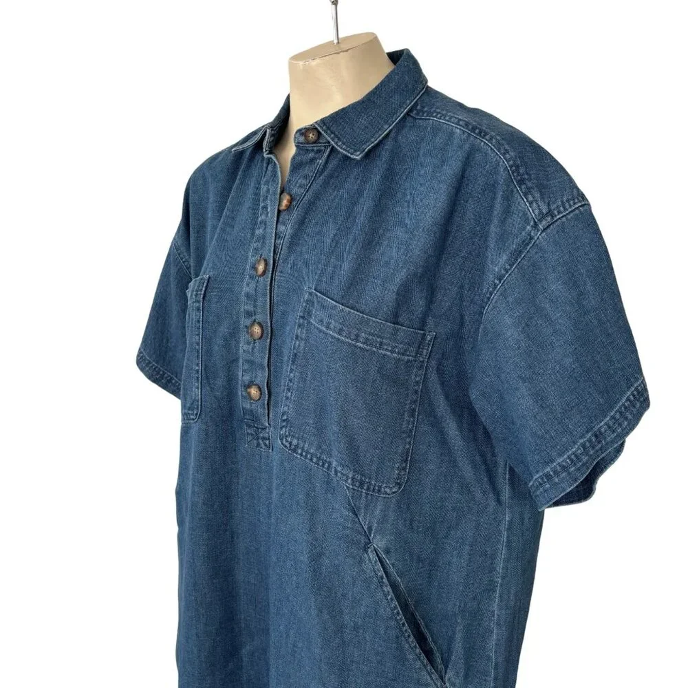 Marine Layer Indigo Blue Chambray Button Polo Dress - Picture 4 of 11